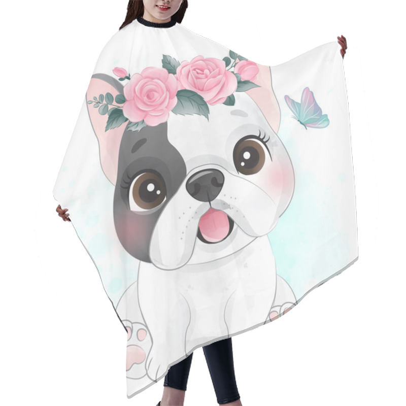 Personality  Cute Little Dog With Floral Illustration Hair Cutting Cape