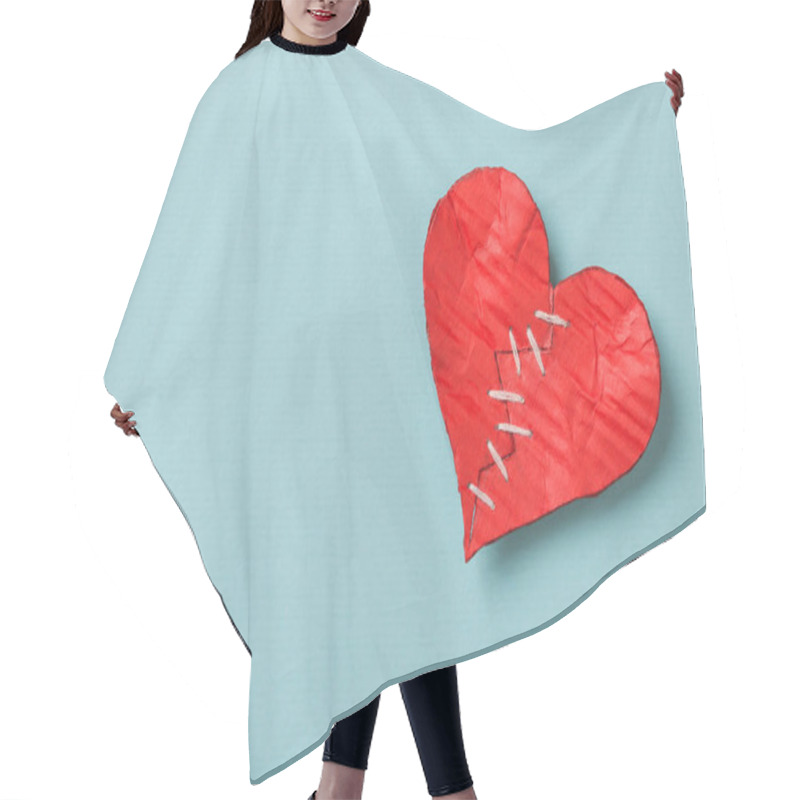 Personality  Valentine's Day. Stitched Heart With Copy Space On Cyan Background Hair Cutting Cape