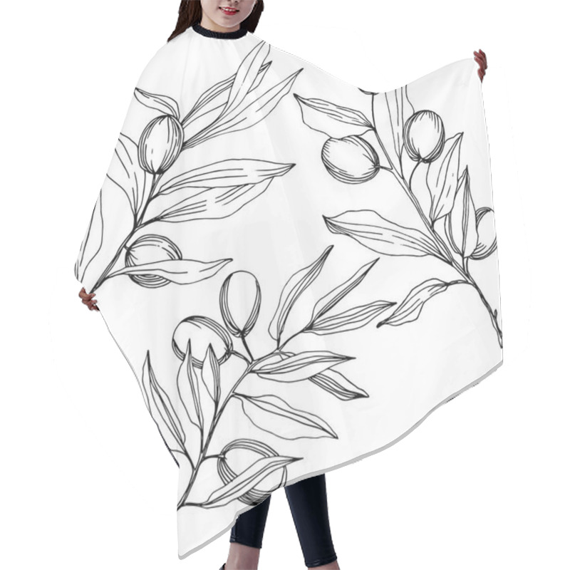 Personality  Olive Tree In A Vector Style Isolated. Black And White Engraved Ink Art. Hair Cutting Cape