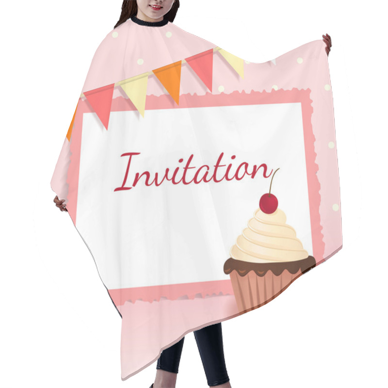 Personality  Festive Vector Card With Cherry Cream Cake, Flags And Frame Hair Cutting Cape