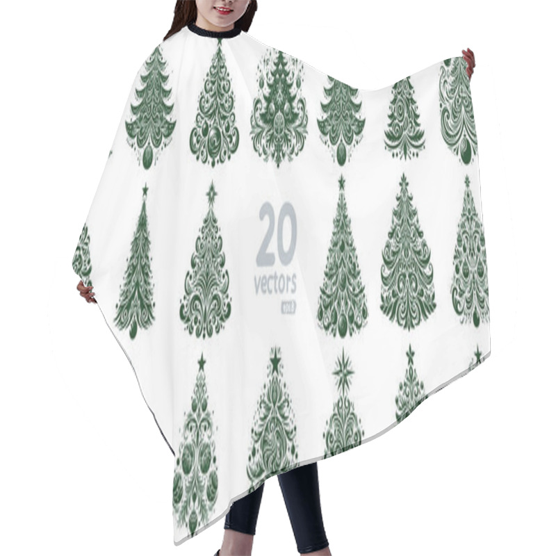 Personality  Collection Of Elegant Vector Christmas Tree Designs In Deep Green Featuring Intricate Swirls Hair Cutting Cape