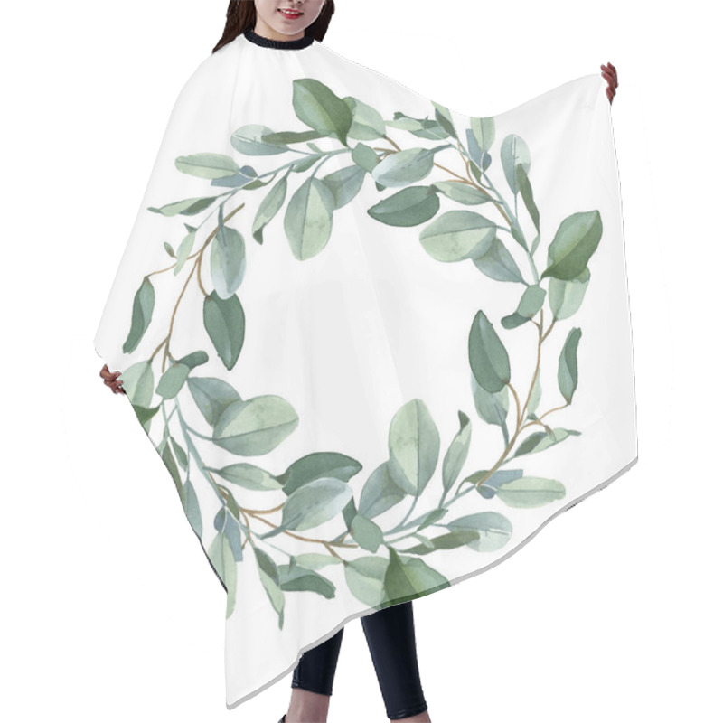 Personality  Watercolor Illustration. Wreath Of Green Eucalypt Leaves Isolated On White Background For Wedding And Greeting Cards In Boho Or Rustic Style Hair Cutting Cape