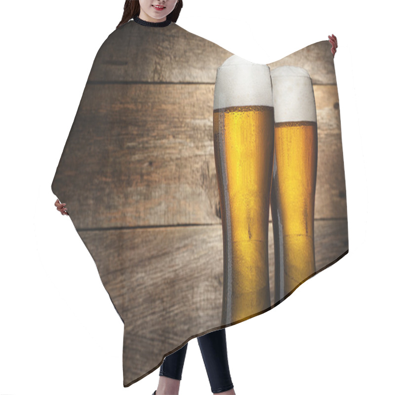 Personality  Two Glass Beer On Wood Background With Copyspace Hair Cutting Cape