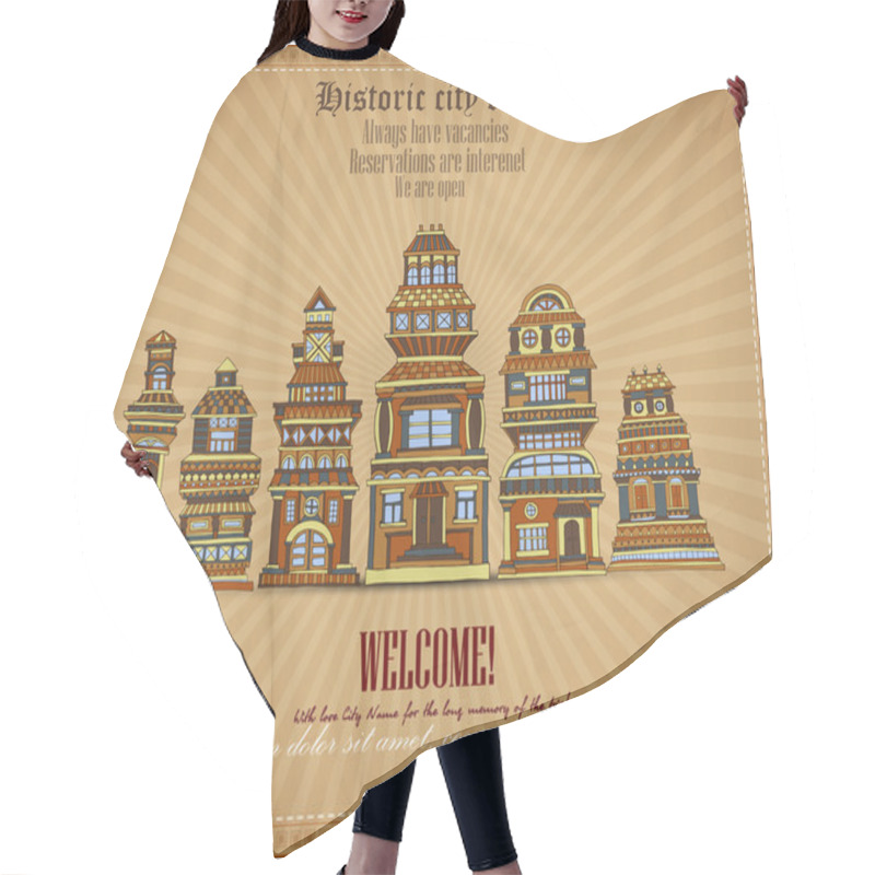 Personality  Vector Invitational Document Historic City Center Hair Cutting Cape