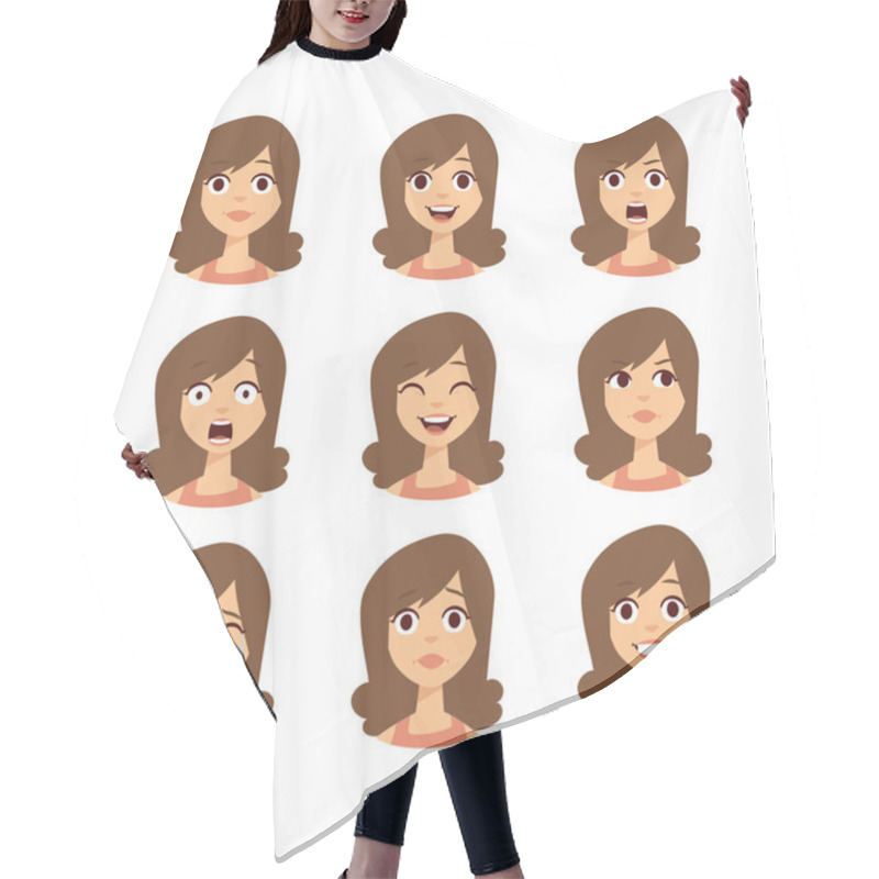 Personality  Woman Emoji Face Vector Icons. Hair Cutting Cape