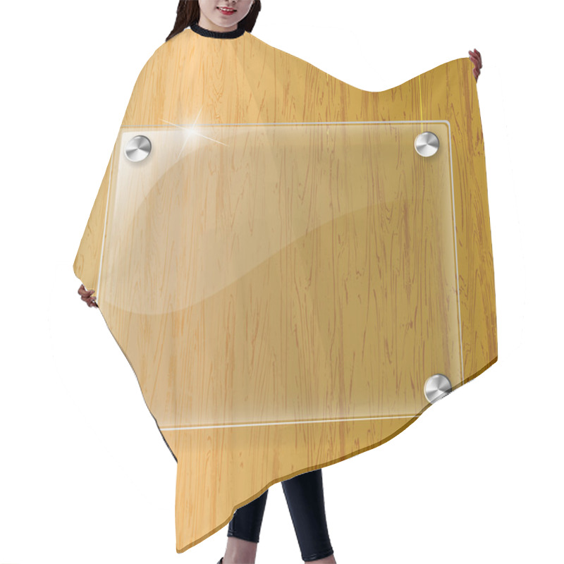 Personality  Glass Plate On Wood Background Hair Cutting Cape