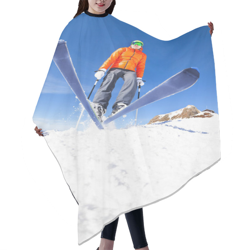 Personality  Skier Jumping During Winter Day Hair Cutting Cape