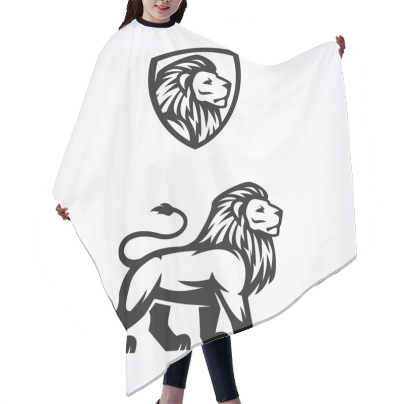 Personality  Lion Logo Sport Mascot Emblem Vector Design Illustration Hair Cutting Cape