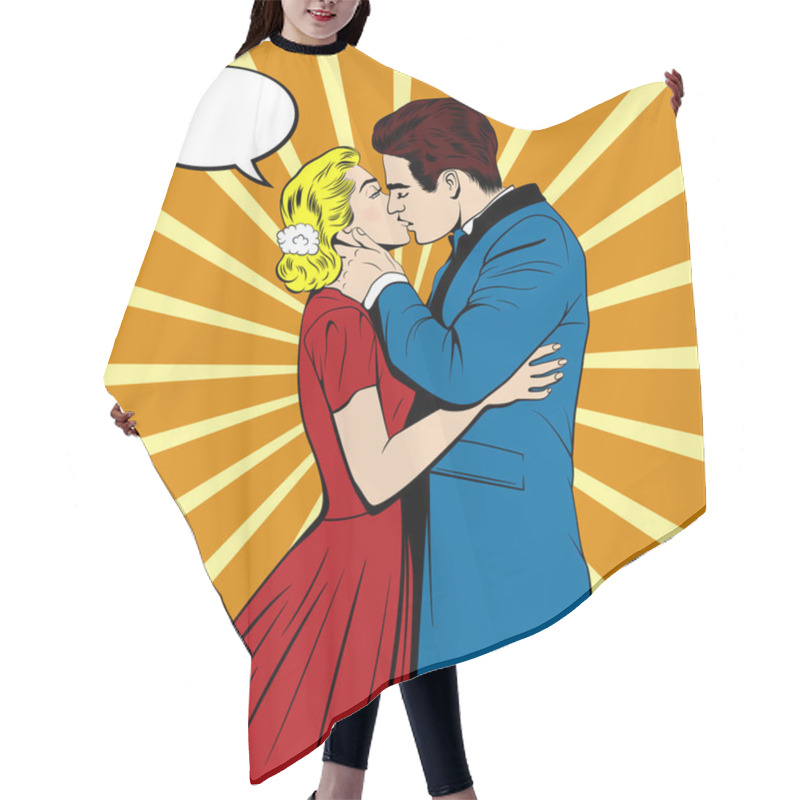 Personality  Vector Kissing Couple In The Pop Art Comics Style Hair Cutting Cape