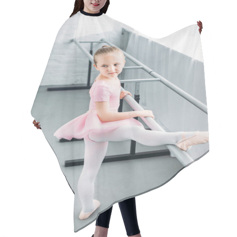 Personality  High Angle View Of Child In Pink Tutu Exercising In Ballet School Hair Cutting Cape