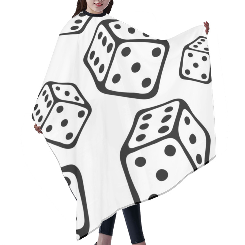 Personality  Doodle Seamless Pattern With Dice Drawn By White Contour For Board Game. Hair Cutting Cape