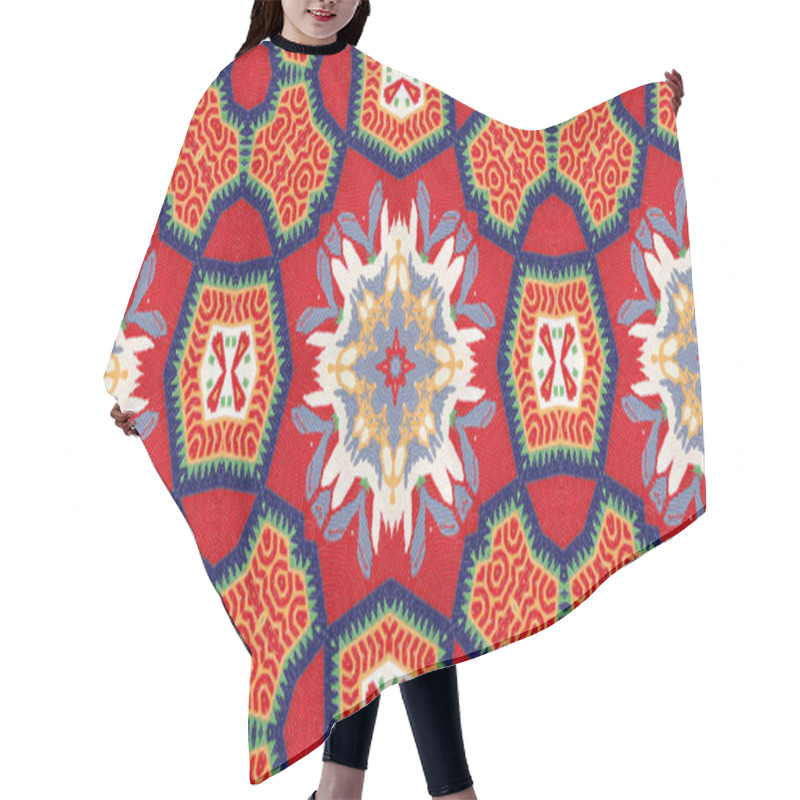 Personality  Abstract Ethnic Authentic Symmetric Pattern Ornamental Decorative Kaleidoscope Movement Geometric Circle And Star Shape Hair Cutting Cape