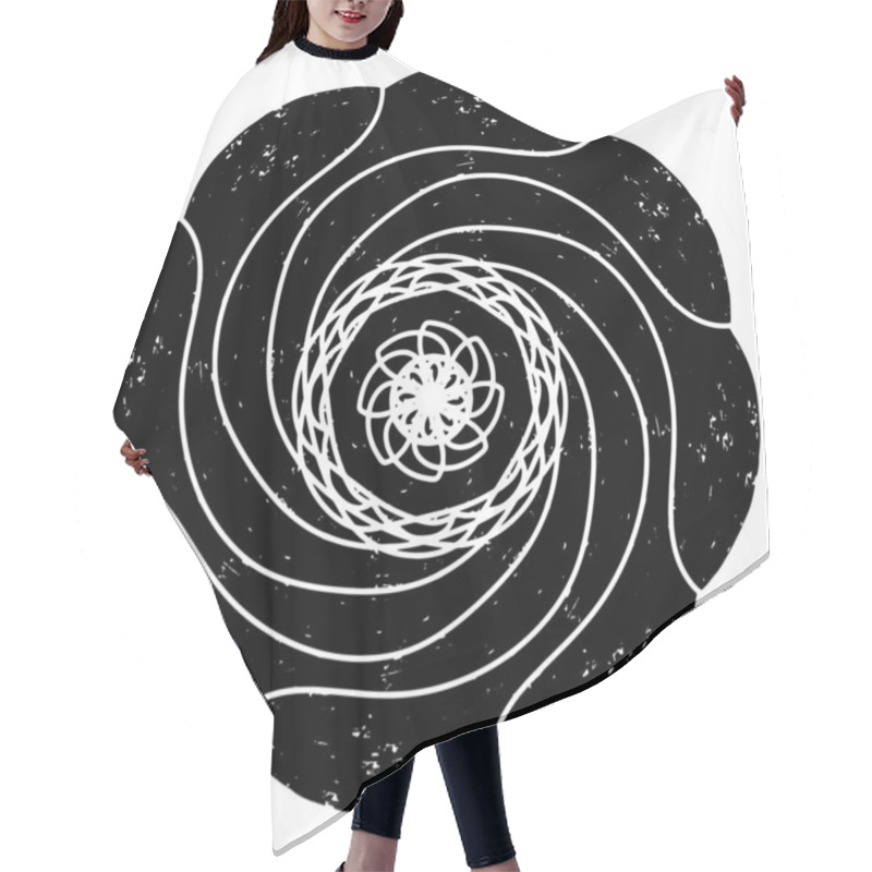 Personality  Abstract Black Spiral Design With Grunge Linocut Style Texture. Radial Symmetry Creates A Hypnotic And Dynamic Visual Effect. Ideal For Backgrounds, Prints Or Modern Art Projects. Hair Cutting Cape