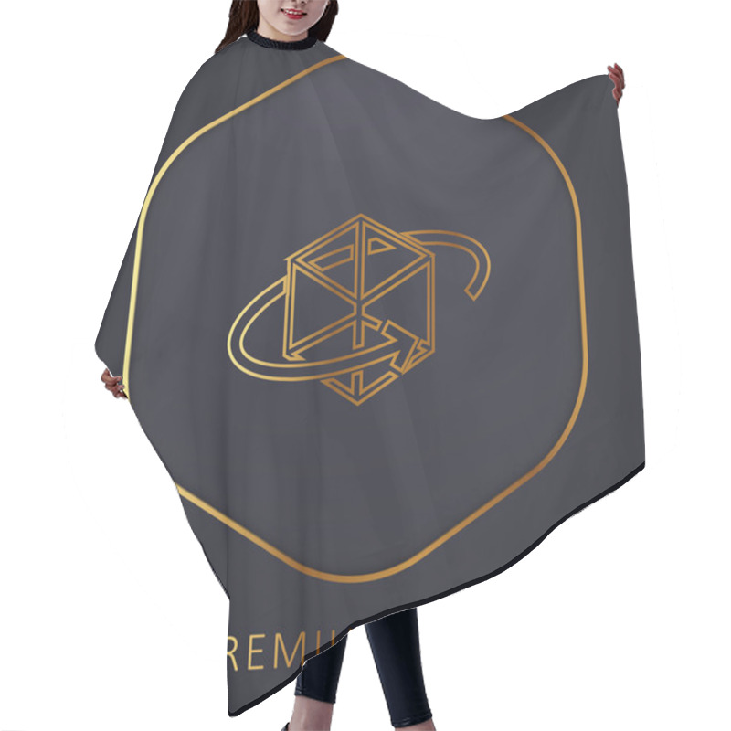 Personality  3d Printed Cube With Circular Arrow Around Golden Line Premium Logo Or Icon Hair Cutting Cape