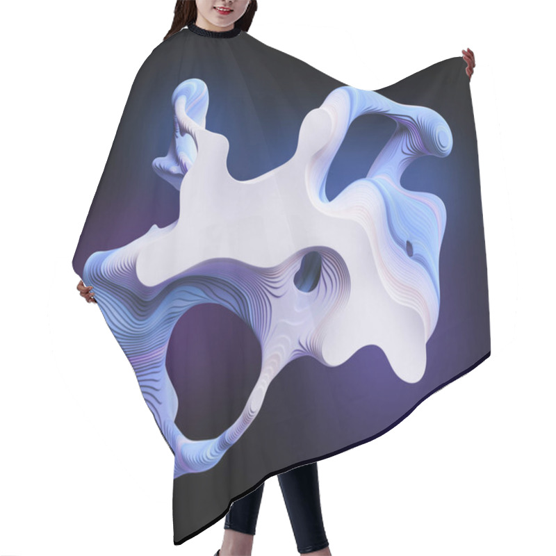 Personality  3d Render, Abstract Volumetric Blue White Curvy Shape Isolated On Black Background, Modern Wallpaper Hair Cutting Cape