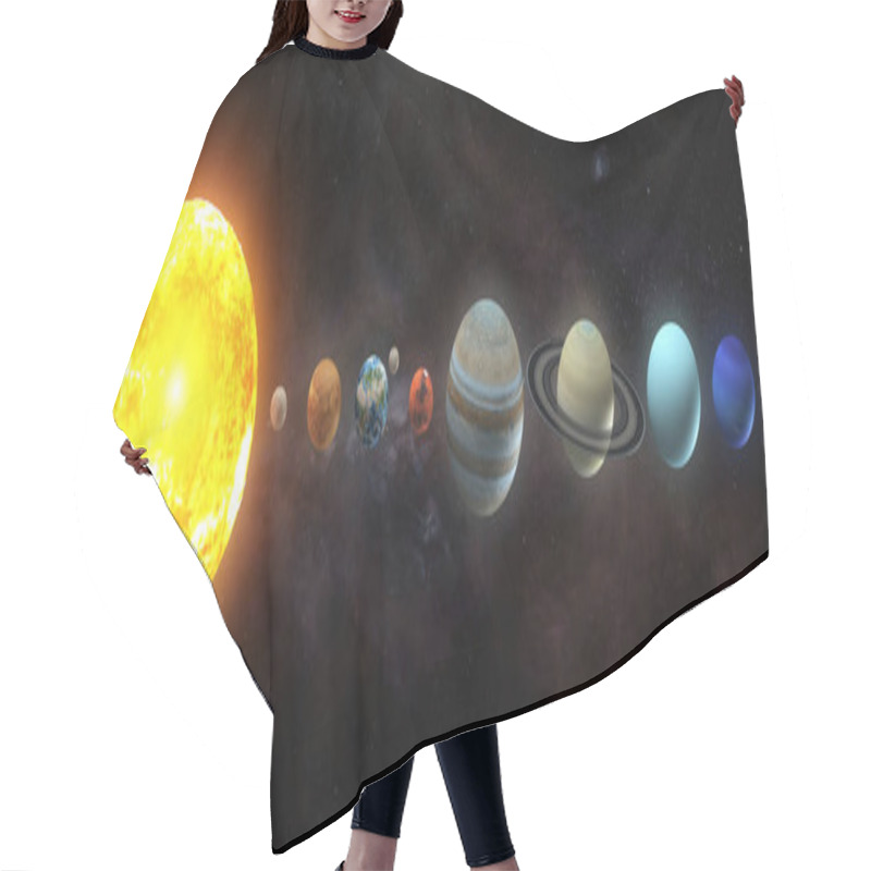 Personality  Solar System Planets Set. The Sun And Planets In A Row On Univer Hair Cutting Cape