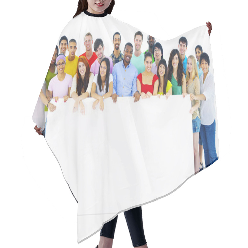 Personality  Large Group Of People Holding Board Hair Cutting Cape