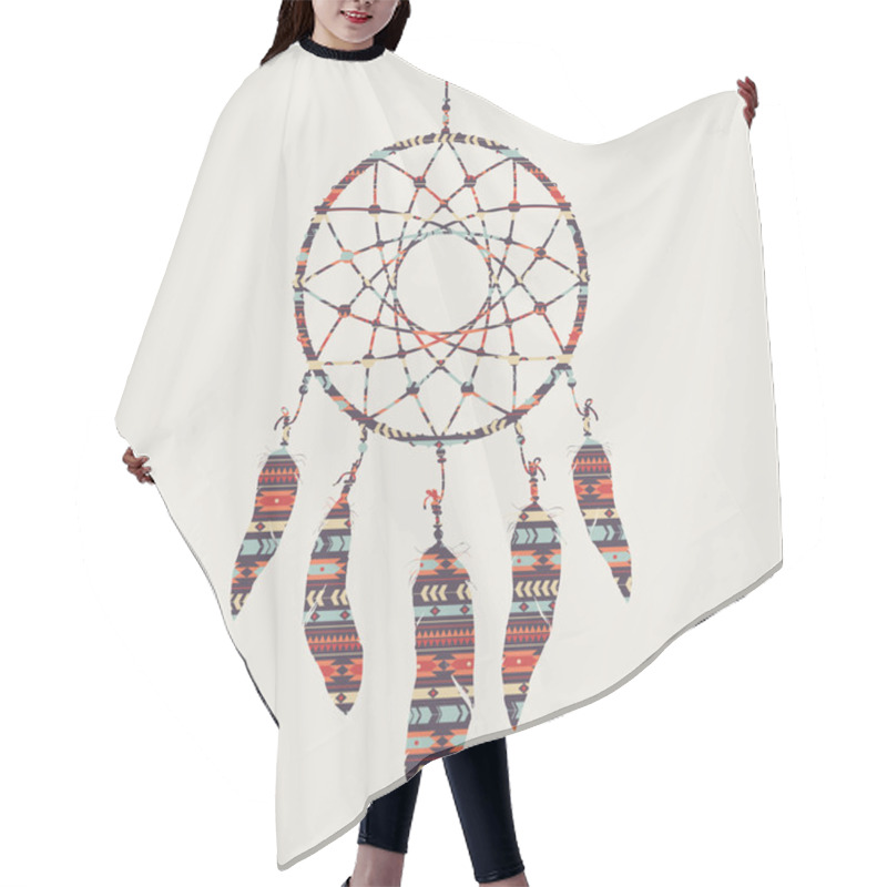 Personality  Vector Illustration Of Dream Catcher With Ethnic Pattern Hair Cutting Cape