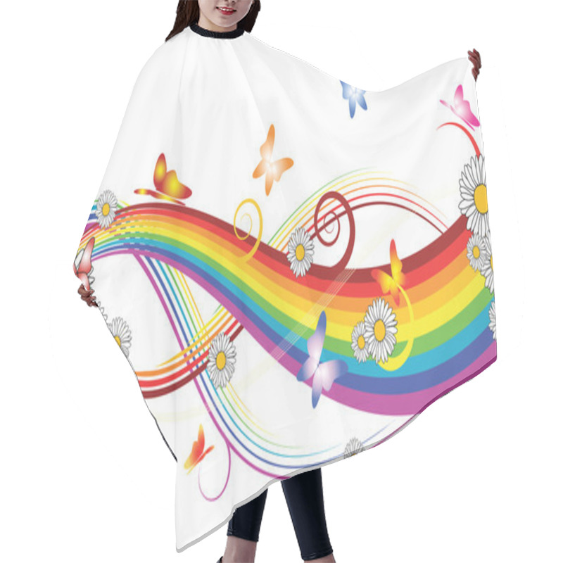 Personality  Rainbow With Flowers And Butterflies Hair Cutting Cape