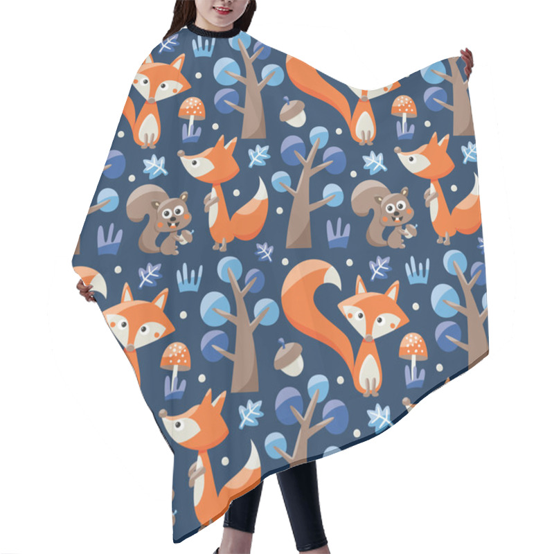 Personality  Seamless Pattern With Foxes, Squirrels, Trees, Acorns Hair Cutting Cape