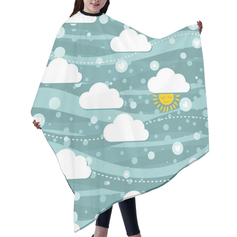 Personality  Sunny Winter Sky With Falling Hearts Seamless Pattern Hair Cutting Cape