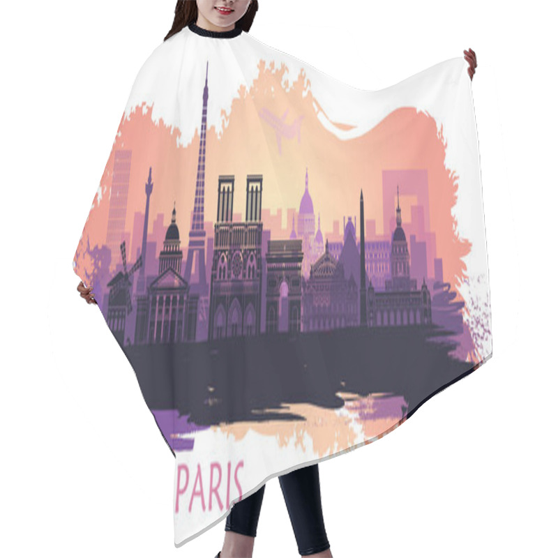 Personality  Stylized Landscape Of Paris With Eiffel Tower, Arc De Triomphe And Notre Dame Cathedral With Spots And Splashes Of Paint Hair Cutting Cape