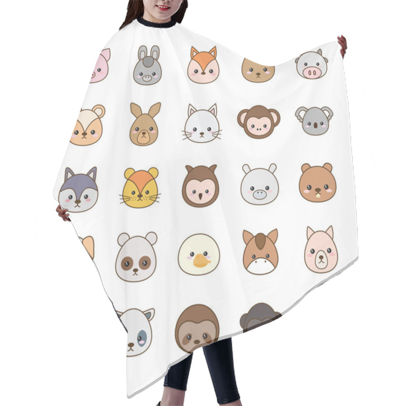 Personality  Cute Kawaii Animals Cartoons Line And Fill Style Icon Set Vector Design Hair Cutting Cape