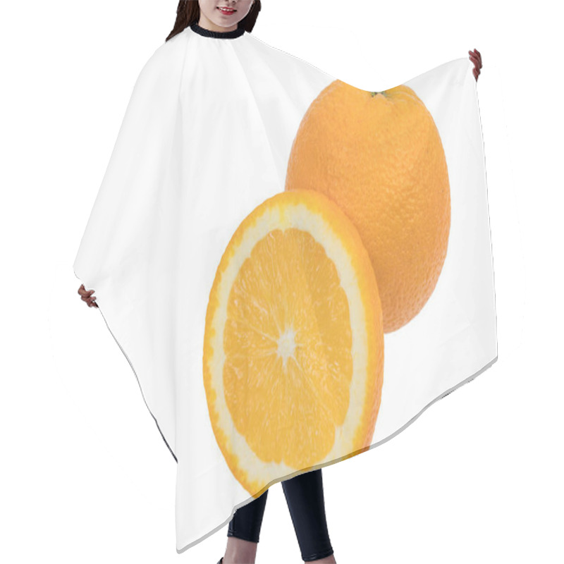 Personality  Natural Orange Fruit With Cut In Half And Isolated On White Background Hair Cutting Cape