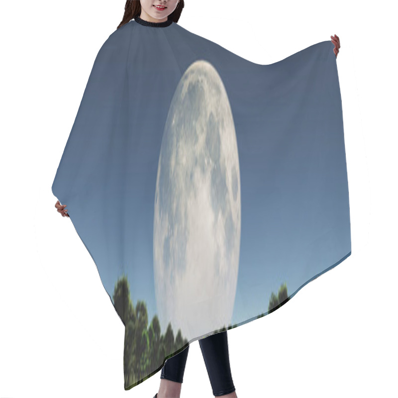 Personality  Surreal Digital Art. Green Forest And Giant Moon At The Horizon. Hair Cutting Cape