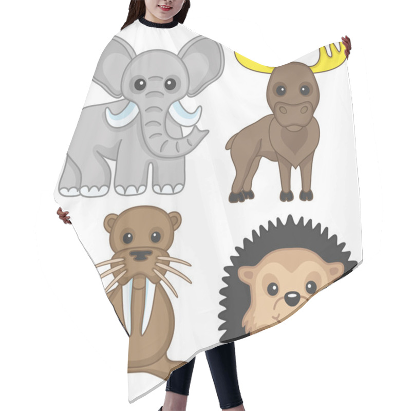 Personality  Cartoon Animal Set On White. Hair Cutting Cape