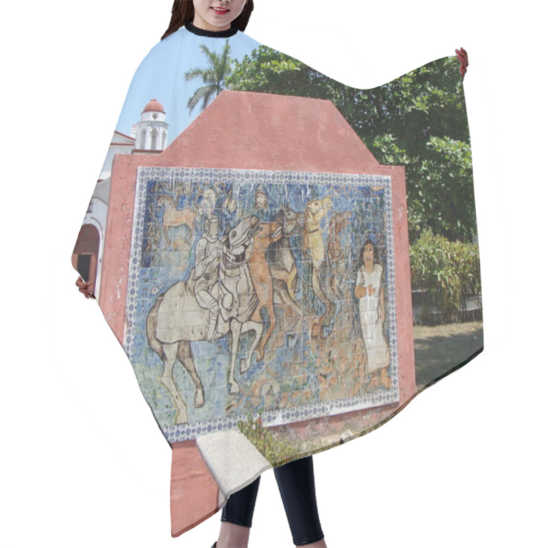 Personality  Ceramic Wall Depicting The Spanish Conquest Of Mexico, In Veracruz State. Hair Cutting Cape