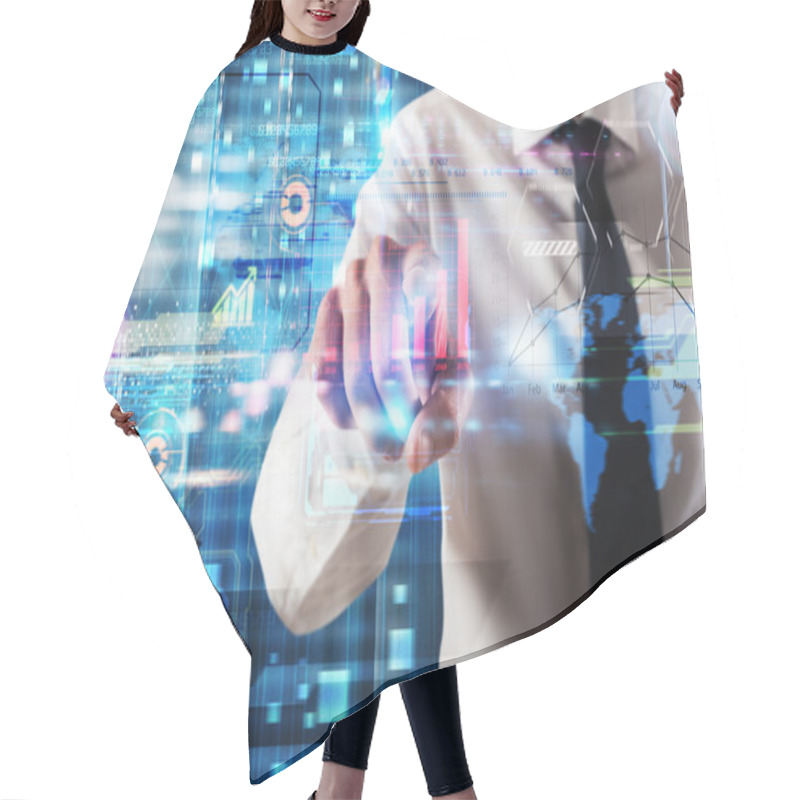 Personality  Businessman Touching A Virtual Screen Hair Cutting Cape