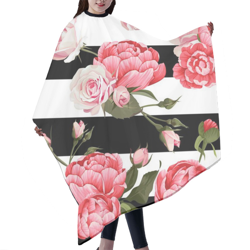 Personality  Peony And Roses Vector Seamless Pattern Hair Cutting Cape