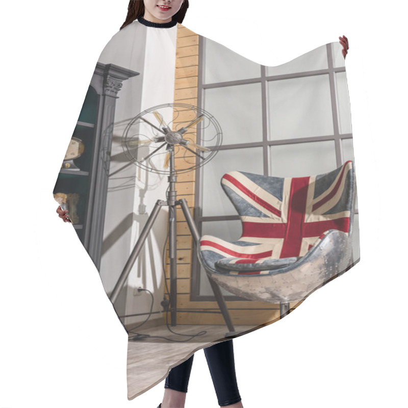 Personality  Interior Of Modern Retro Styled Living Room With Armchair With Great Britain Flag Hair Cutting Cape