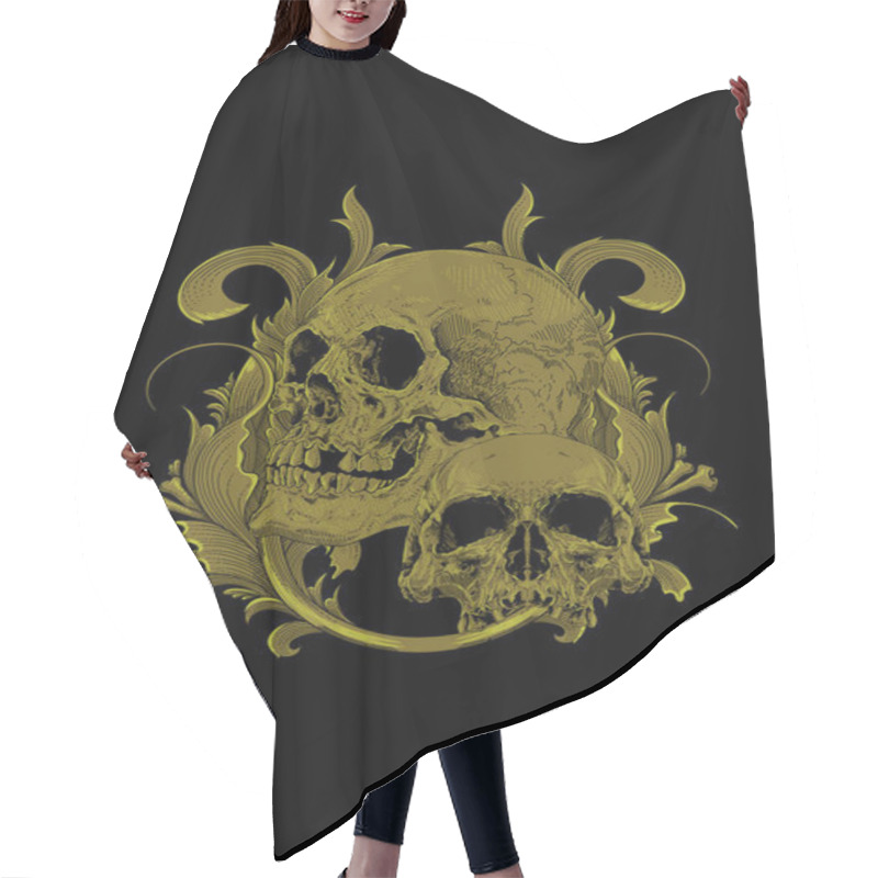 Personality  Skull With Leaf Ornament Artwork Illustration Hair Cutting Cape