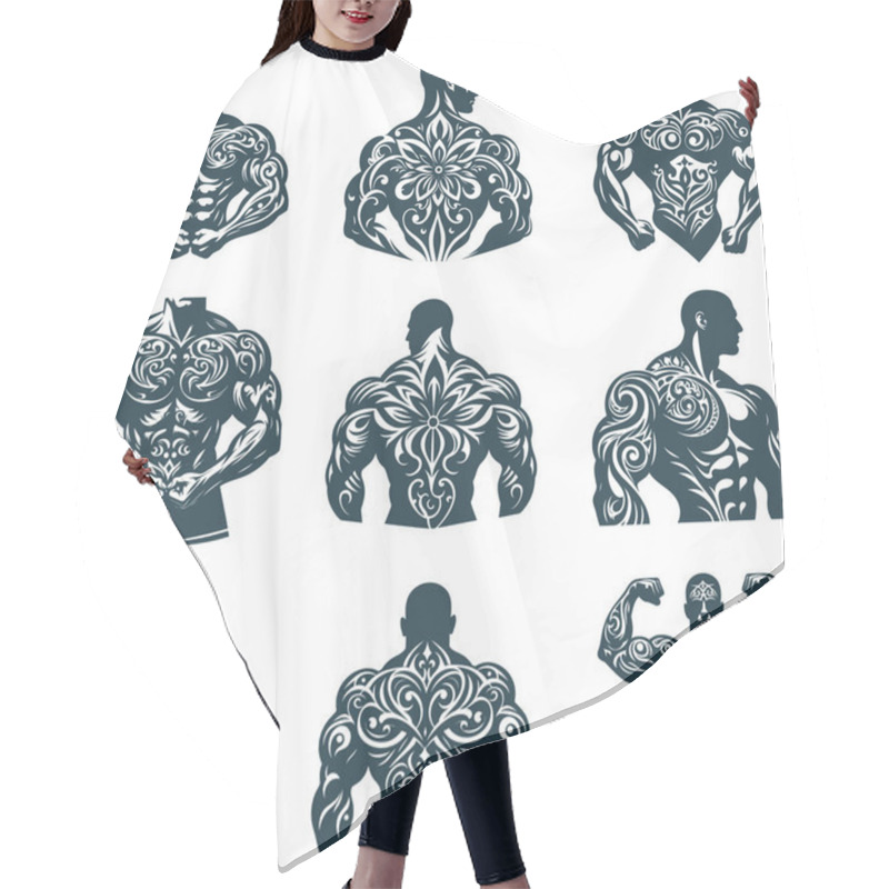 Personality  Decorative Tribal Male Bodybuilder Silhouettes With Ornamental Pattern Design Hair Cutting Cape