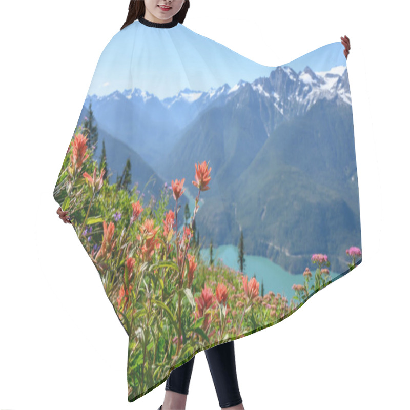 Personality  Paintbrush And Wildflowers With Diablo Lake In The Distance Hair Cutting Cape