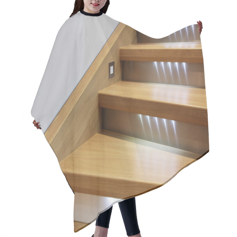 Personality  Staircase With Wooden Steps And Illumination Hair Cutting Cape