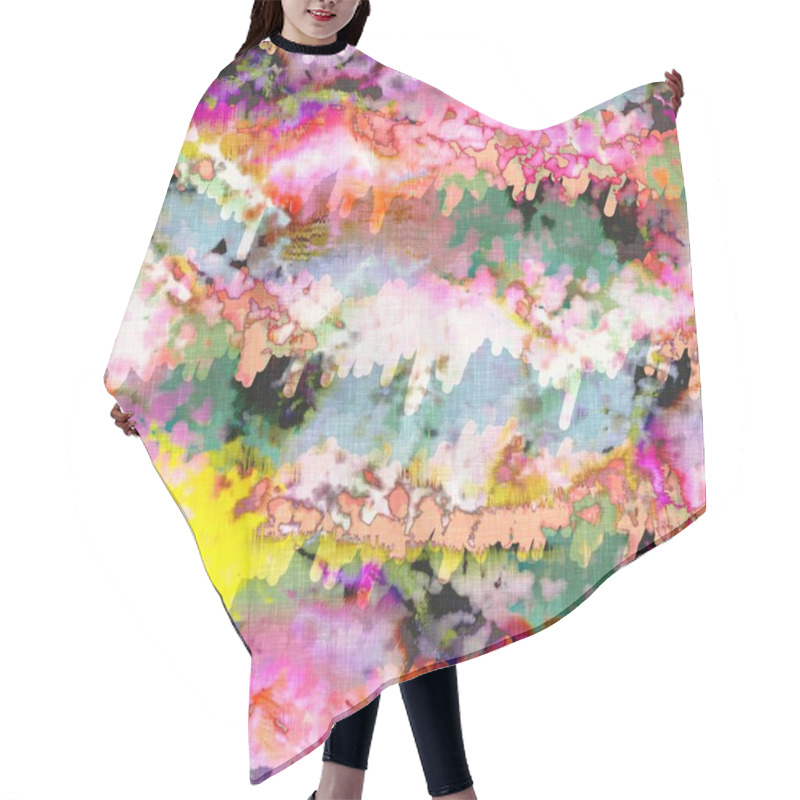 Personality  Messy Summer Tie Dye Batik Beach Wear Pattern. Seamless Colourful Stain Space Dyed Effect Fashion. Washed Out Soft Furnishing Background.  Hair Cutting Cape