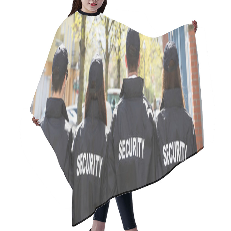 Personality  Security Guards With Hands Behind Back Standing In A Row Outside Hair Cutting Cape