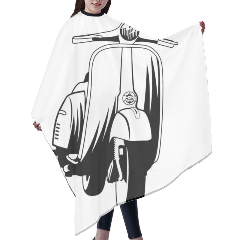 Personality  Classic Scooter Black And White Front Side View Line Art Vector Hair Cutting Cape