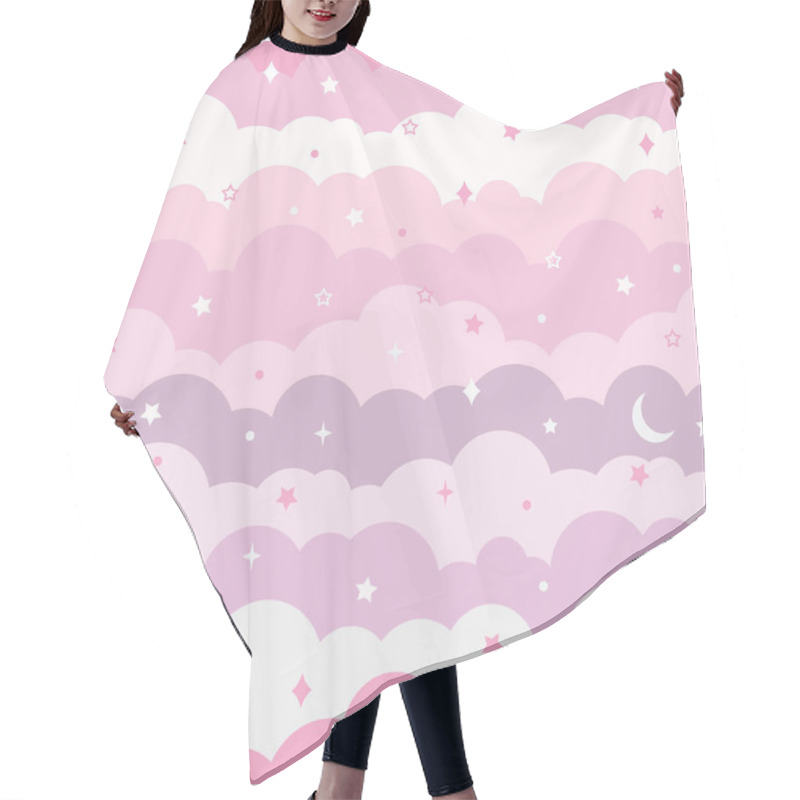 Personality  Pink Clouds, Cute Vector Pattern, Seamless Repeat Background With Stars And Moon Elements. Hair Cutting Cape