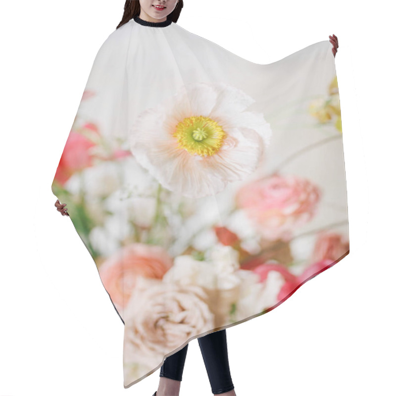 Personality  A Vibrant Arrangement Showcases A Variety Of Spring Flowers, Including Poppies And Roses, Set Against A Softly Blurred Background, Creating A Cheerful Atmosphere. Hair Cutting Cape