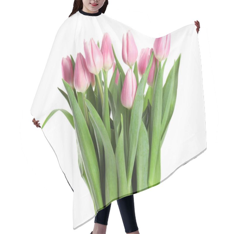 Personality  Beautiful Pink Spring Tulips On White Background Hair Cutting Cape