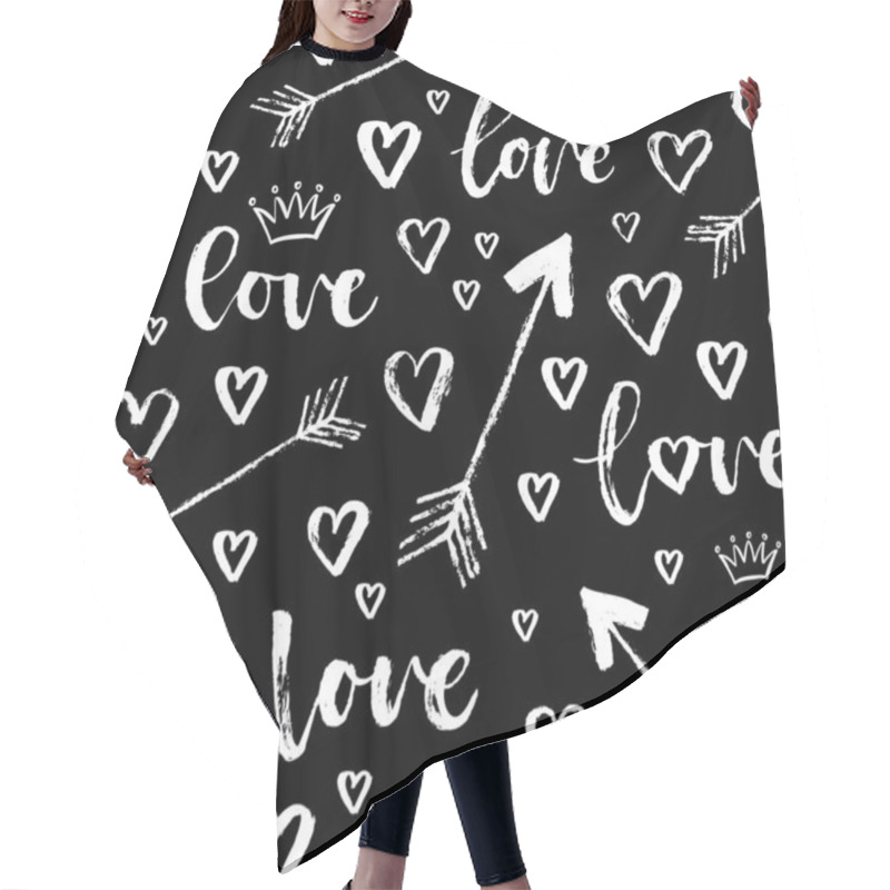 Personality  Vector Fashion Seamless Pattern With Hearts On Happy Valentines Day. Doodle Style Hair Cutting Cape