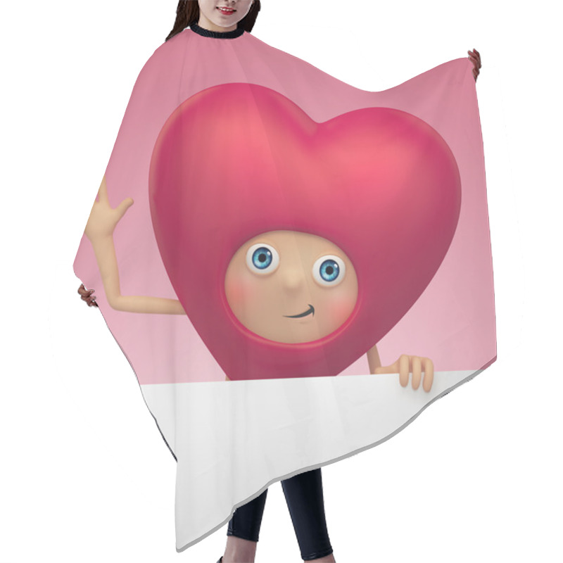 Personality  Funny Red Heart Cartoon Holding Blank Label Banner. Valentine Day Greeting Card Hair Cutting Cape