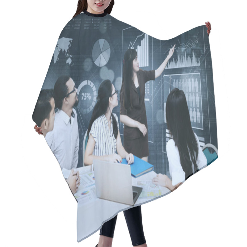 Personality  Businesswoman Explaining Financial Statistics Hair Cutting Cape