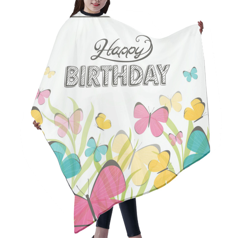 Personality  Vector Birthday Greeting Card With Butterflies Hair Cutting Cape