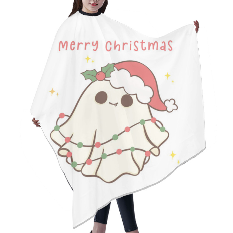 Personality  Cute And Kawaii Christmas Ghost. Festive Holiday Cartoon Hand Drawing With Adorable Pose. Hair Cutting Cape