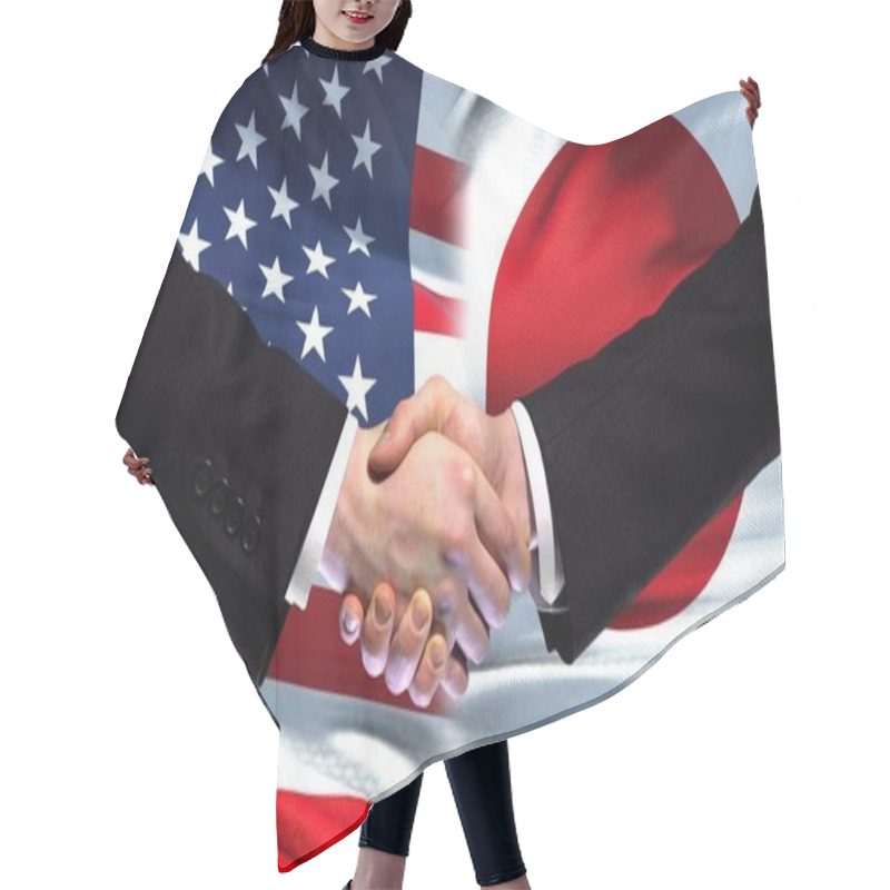 Personality  United States And Japan Handshake, International Friendship, Flag Background Hair Cutting Cape